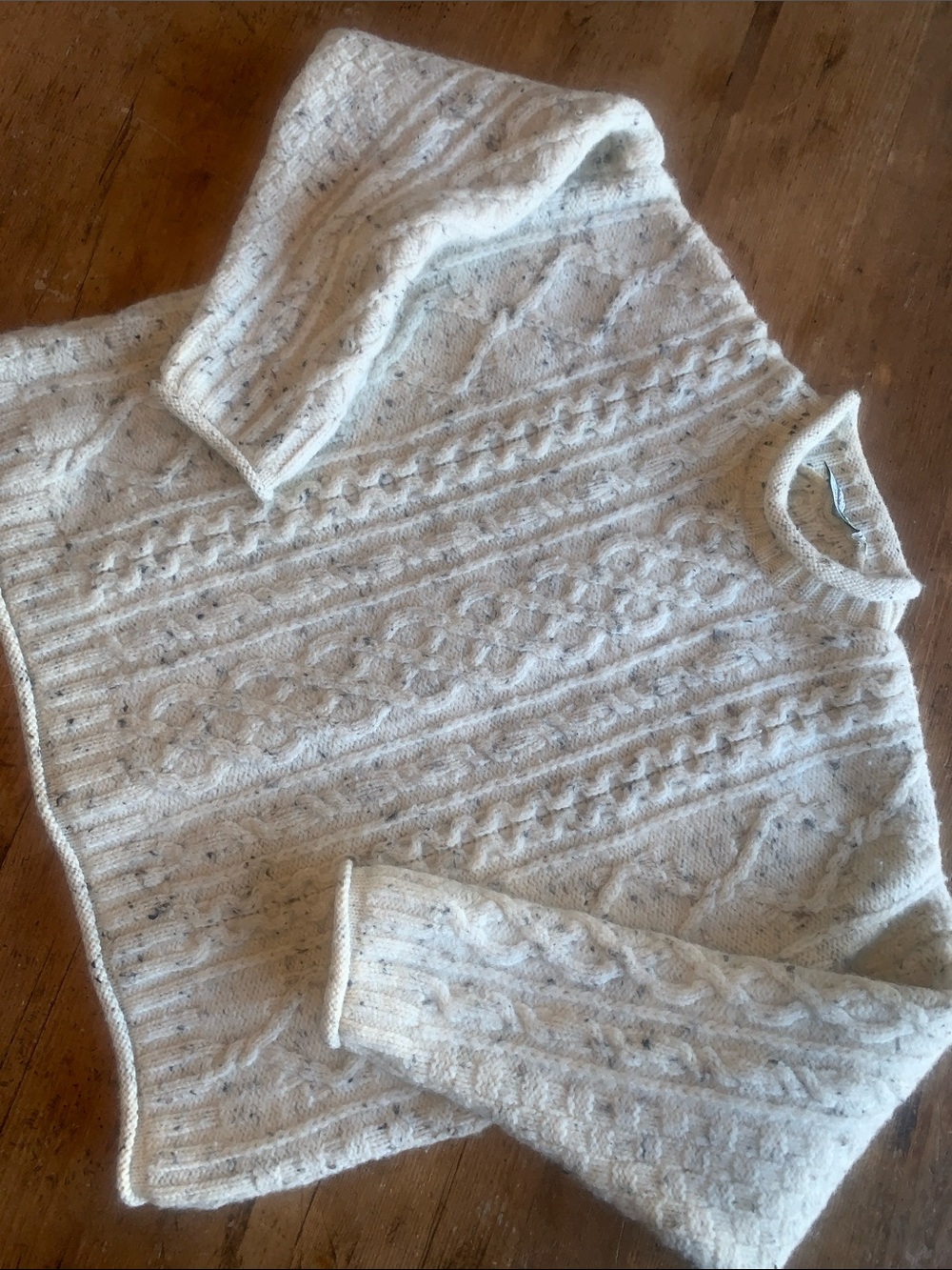 Aran Crafts Cream Speckled Cable Knit Crewneck Sweater - Picture 16 of 16